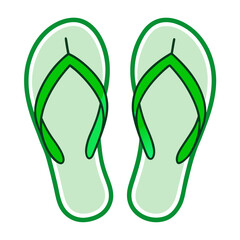 A simple, flat illustration of two light green flip flops with darker green straps, isolated on a white background.