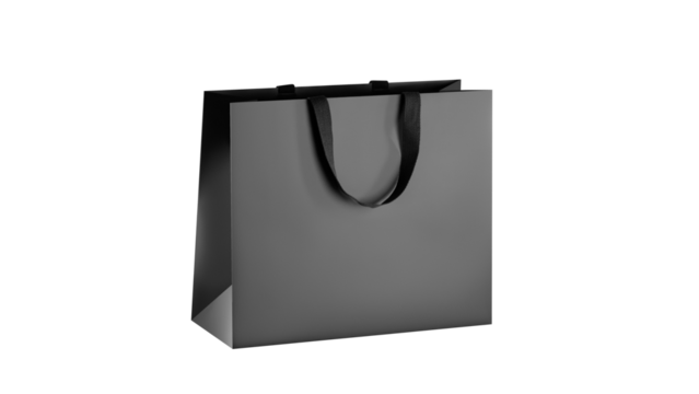 Black paper glossy shopping bag mockup with black handles