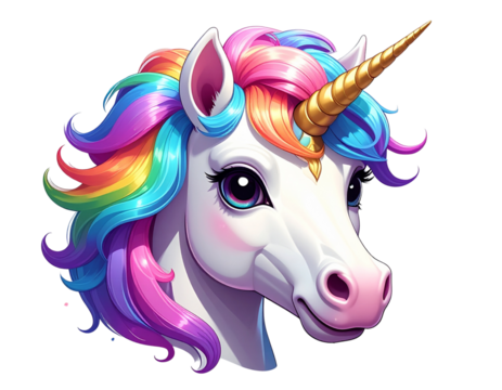 Cute Baby Unicorn Head With Rainbow Mane transparent background png