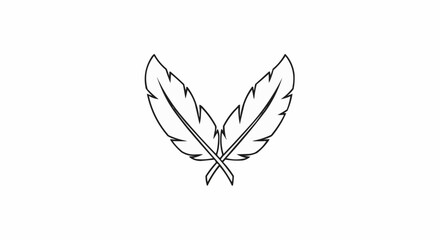 Two elegant feathers crossed in a simple line art drawing.
