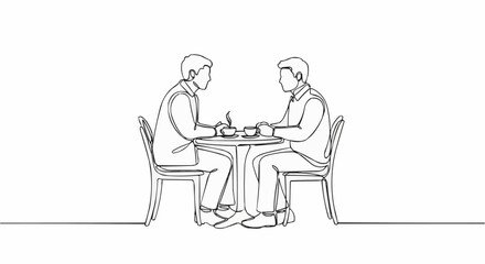Two men sitting at a table having a conversation.