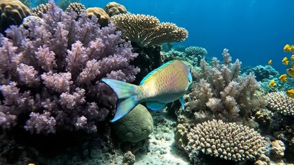 Colorful Fish Swimming Near Coral Reef in Tropical Ocean
