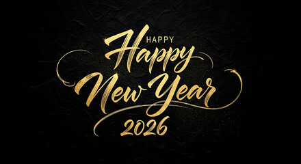 Happy new year 2026 gold glitter brush stroke calligraphy text design