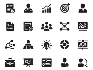 Collection of 20 business glyph style icons for presentations and projects
