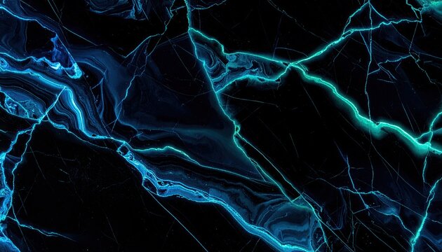 Abstract Black Marble with Vibrant Blue and Green Veins.