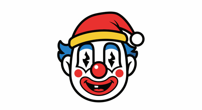 Festive clown with red santa hat and playful smile, suitable for holiday greetings and