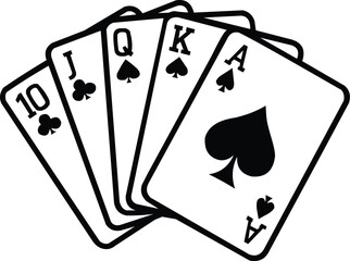 Royal Flush Playing Cards Vector, Casino Poker Hand Illustration.