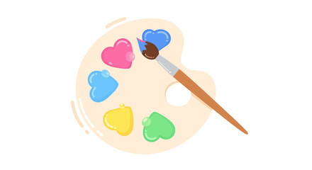 Artistic palette illustration with heart-shaped colors for creative love expression project