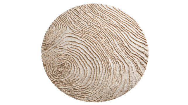 Sand raked into concentric circular ripples and delicate curved lines, evoking a minimalist japanese zen garden of calm, balance and meditative tranquility on transparent bavkground, png