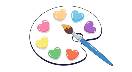 Colorful Hearts Palette with Artistic Brush for Creative Expressions and Designs