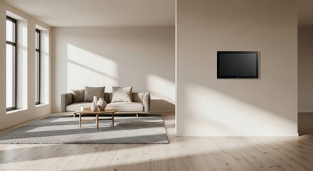 Bright and Minimalist Living Room with Modern TV.