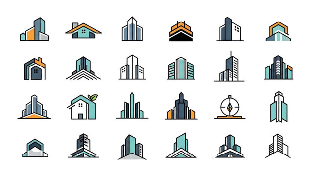 Modern Cityscape Building Icons for Architectural Design Branding
