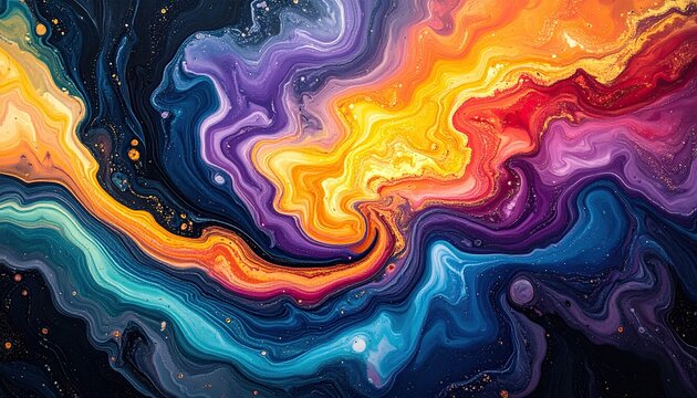 Vibrant Abstract Swirls of Colorful Paint and Liquid Art.