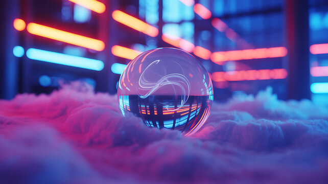 Sphere on neon smoke