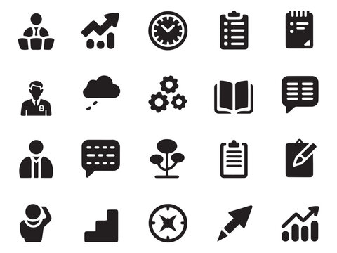 Collection of 20 glyph style icons for business and office tasks