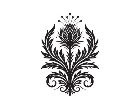 Stylized vector thistle (Carduus acanthoides) on a white backdrop, hand-drawn silhouette

