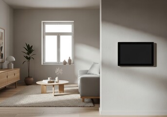 Modern Living Room with Smart Home Technology Integration.