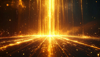 黄金の光のカーテンが降り注ぐ漆黒の背景