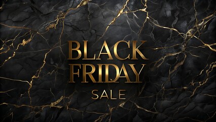 Elegant black friday sale announcement with luxurious golden lettering on a dark marbled background with subtle gold accents