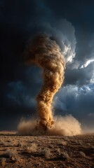 Powerful Extreme Weather Scene Featuring Towering Funnel Cloud and Chaotic Dust Swirl
