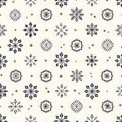 Hand-drawn snowflake pattern on cream background for winter holiday designs
