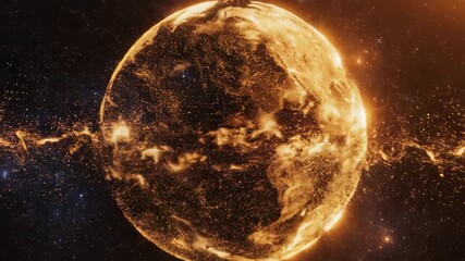 Abstract golden sphere formed by bright light particles glowing with warm energy - Powered by Adobe