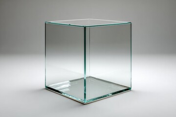 Floating Transparent Glass Cube in Empty Void with Minimalist Highlights and Contemplative Mood
