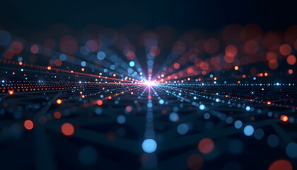 Abstract digital data flow with glowing particles and lines