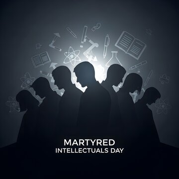 Silhouettes of intellectuals honored on martyr intellectuals day with a somber and reflective atmosphere