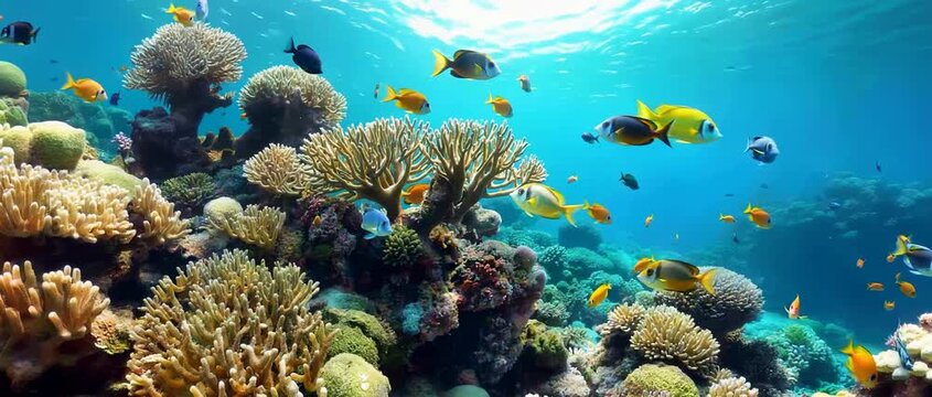Beautiful Underwater World with Colorful Coral Reef and Tropical Fish.
