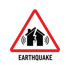 Earthquake warning sign icon: house damage, natural disaster risk, seismic activity alert Vector, illustration