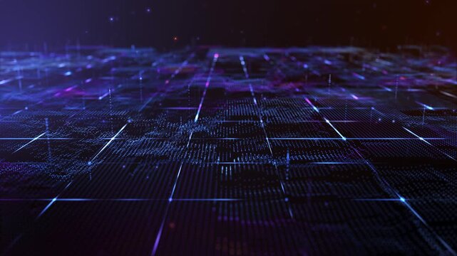 Flying through futuristic digital geology terrain, digital data telemetry and engineer topography with contour lines. 3D wireframe cartography concept. 