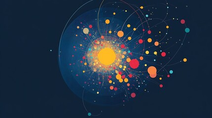 Abstract cosmic energy burst with colorful particles on dark background
