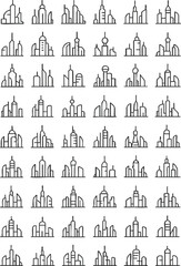 minimal future city skyline icon, futuristic urban silhouette, modern thin line cityscape