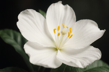 Fototapeta premium Close-up white flower with soft light against dark blurred background.