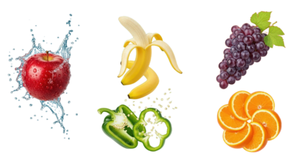 Vibrant Assortment of Fresh Fruits and Vegetables in Dynamic Action Poses