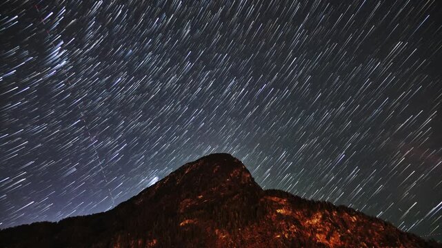 Star Trails Over Alpine Mountain Peak Habicher Wand In Oetztal Alps Night Sky Timelapse