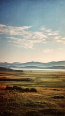 Serene Foggy Grasslands Expanding Across a Vast and Lonely Landscape
