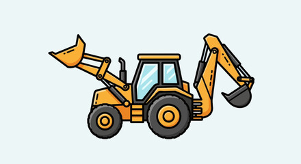Cartoon backhoe loader icon, flat vector style