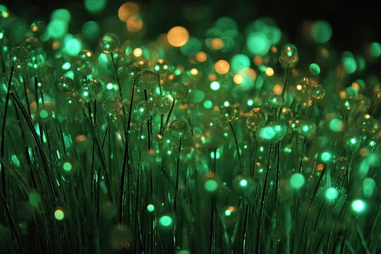 Close Up Glowing Green Fiber Optic Pattern