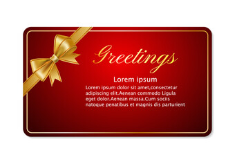 A greeting card with a realistic golden bow. 