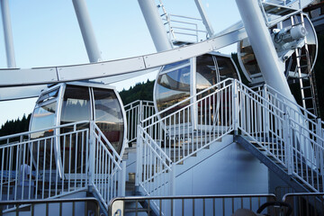 White viewing circle on a blue sky background