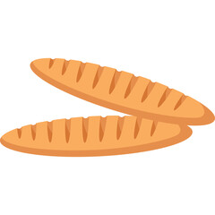 Two golden brown baguette loaves with score marks arranged diagonally on a transparent background with soft lighting highlighting their crusty texture and traditional shape