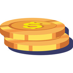 Two Golden Coins with Dollar Symbol Stacked on a Transparent Background Representing Wealth and Financial Success