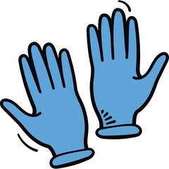 Pair Of Light Blue Medical Gloves With Black Outline Isolated On White Background Ready For Use In Healthcare Settings
