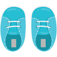 Pair of Cute Blue Baby Shoes with White Laces and Stitching Detail Isolated on Transparent Background Top Down View