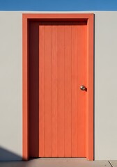 Obraz premium Coral hued door against stark white wall offering a minimalist aesthetic