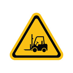 Forklift warning sign icon. yellow triangle industrial safety hazard symbol vector Vector, illustration