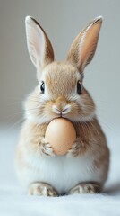 Obraz premium Cute bunny holding an egg in soft light
