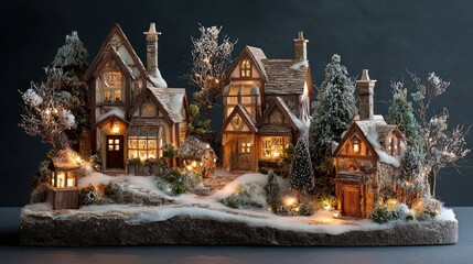 Charming Winter Village Display with Snow and Warm Lights 2023